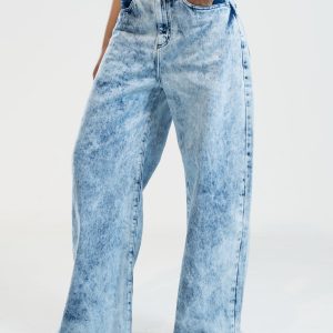 Acid Wash Denim Boyfriend Trousers